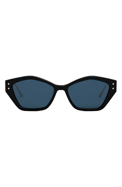 Shop Dior Miss S1u 56mm Geometric Sunglasses In Shiny Black / Blue