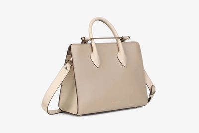 Shop Strathberry Top Handle Leather Tote Bag In Natural / White