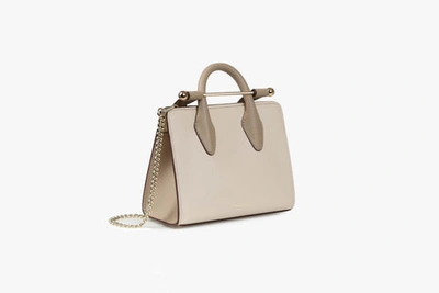 Shop Strathberry Top Handle Leather Mini Tote Bag In Natural / White / Burgundy / Beige