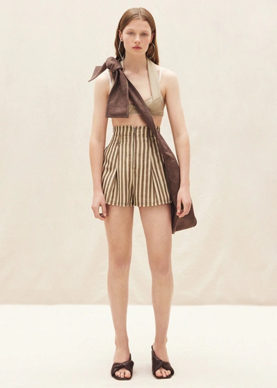 Shop Jacquemus Beige & Brown 'le Short Santon' Shorts In Beige Brown Stripes
