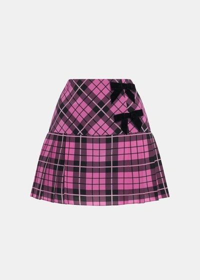 Shop Alessandra Rich Pink Tartan Print Silk Skirt