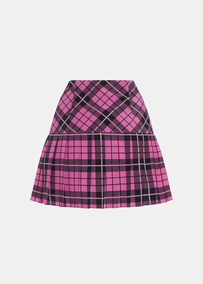 Shop Alessandra Rich Pink Tartan Print Silk Skirt