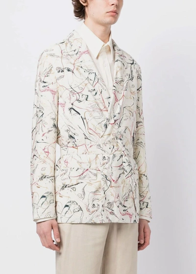 Shop Lemaire White & Print Belted Jacket In Chalk & Red & Myrtle