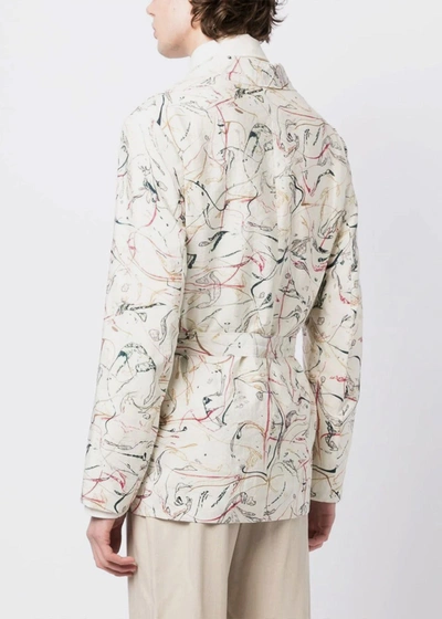 Shop Lemaire White & Print Belted Jacket In Chalk & Red & Myrtle