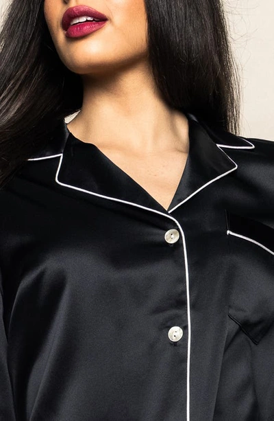 Petite Plume Contrast Piping Silk Pajamas In Black