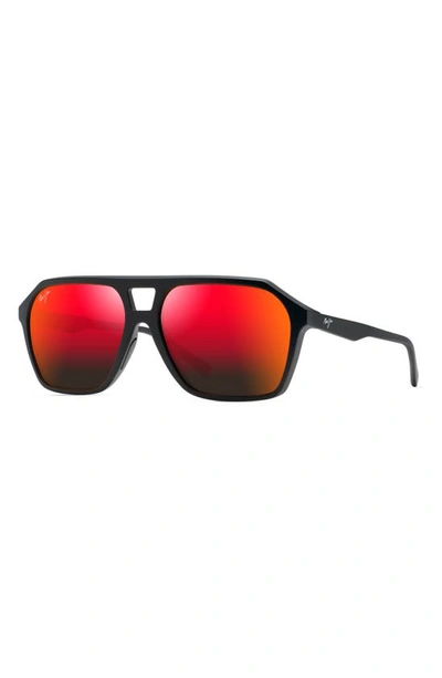 Maui Jim Wedges 57mm Polarized Aviator Sunglasses In Matte Black