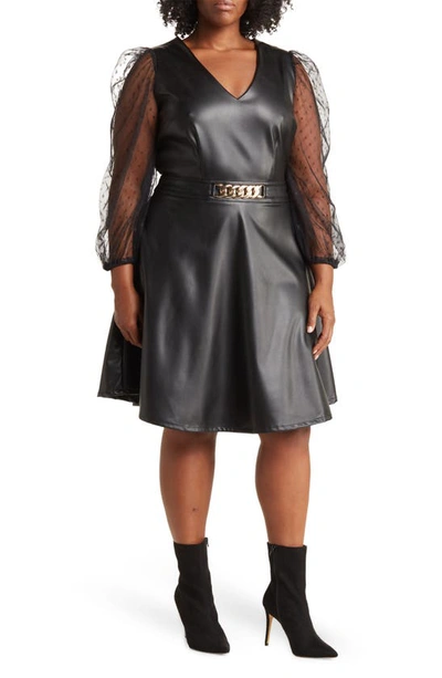 Love By Design Vanguard Pleather Swiss Dot Dress In Black