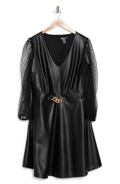 Shop Love By Design Vanguard Pleather Swiss Dot Dress In Black