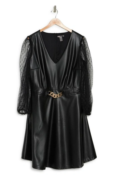 Love By Design Vanguard Pleather Swiss Dot Dress In Black