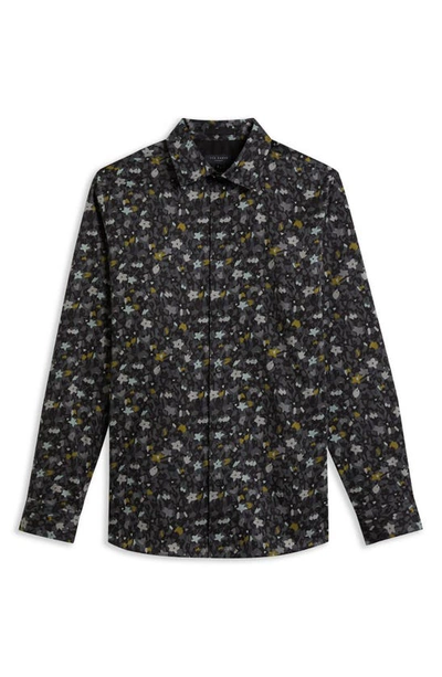 Shop Ted Baker Torted Floral Stretch Cotton Button-up Shirt In Grey