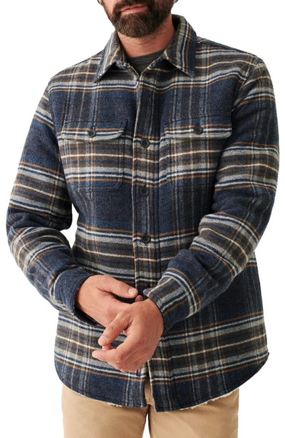 Shop Faherty Cpo Plaid High Pile Fleece Shirt Jacket In Navy Summit Plaid