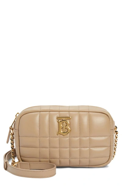 Shop Burberry Mini Lola Quilted Leather Camera Bag In Oat Beige