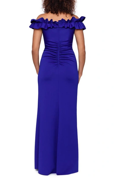 Shop Xscape Ruched Ruffle Scuba Gown In Marine