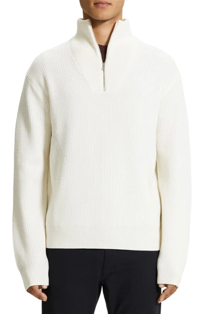 Shop Theory Lamar Oversize Quarter Zip Wool Sweater In Stone White -