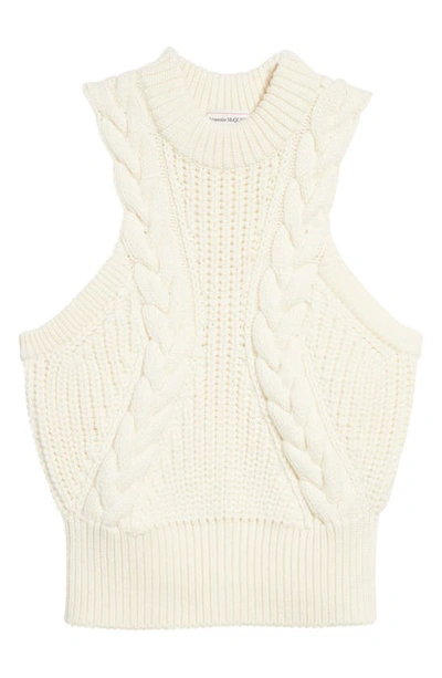 Shop Alexander Mcqueen Cable Knit Wool Sweater Tank In 9004 Ivory