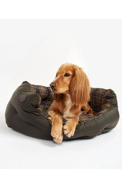 Shop Barbour Waxed Cotton Dog Bed In Classic Tartan/ Olive