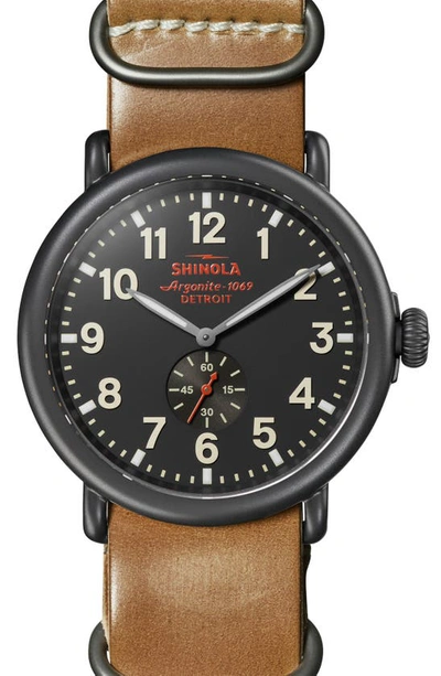 Shop Shinola Runwell Leather Strap Watch, 47mm In Gray