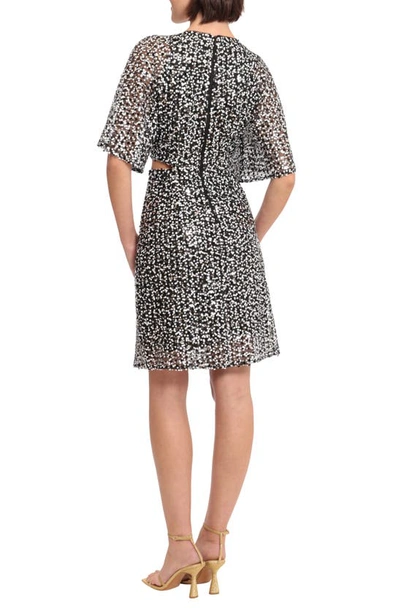 Shop Donna Morgan For Maggy Cutout Waist Sequin Cocktail Minidress In Black/whit