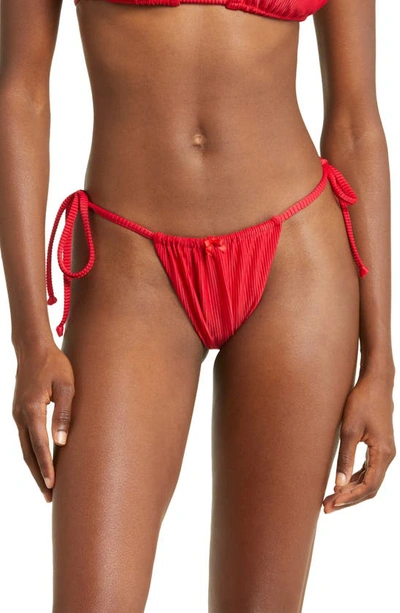 Frankies Bikinis Tia Ribbed Bikini Bottoms In Crimson