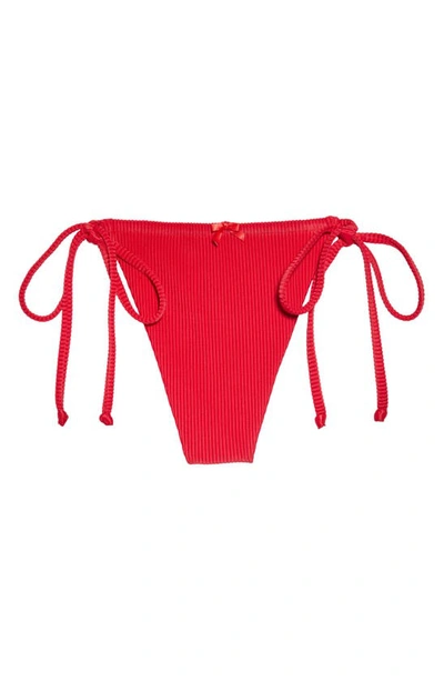 Frankies Bikinis Tia Ribbed Bikini Bottoms In Crimson