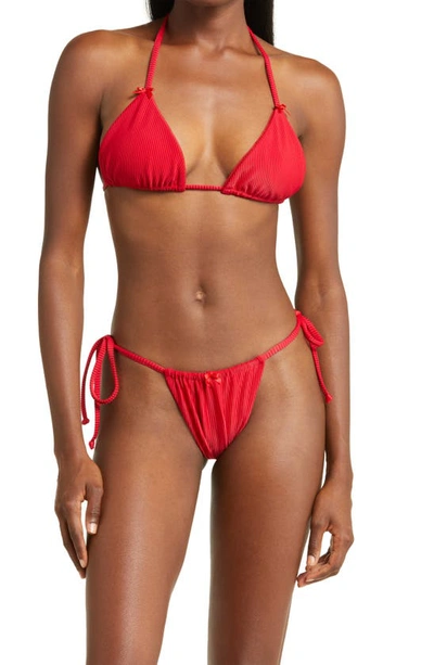 Frankies Bikinis Tia Ribbed Bikini Bottoms In Crimson