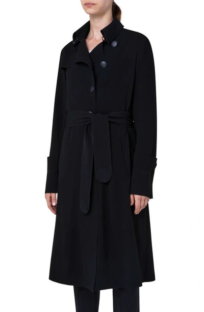 Akris Punto Laser Cut Technical Crepe Trench Coat In Black