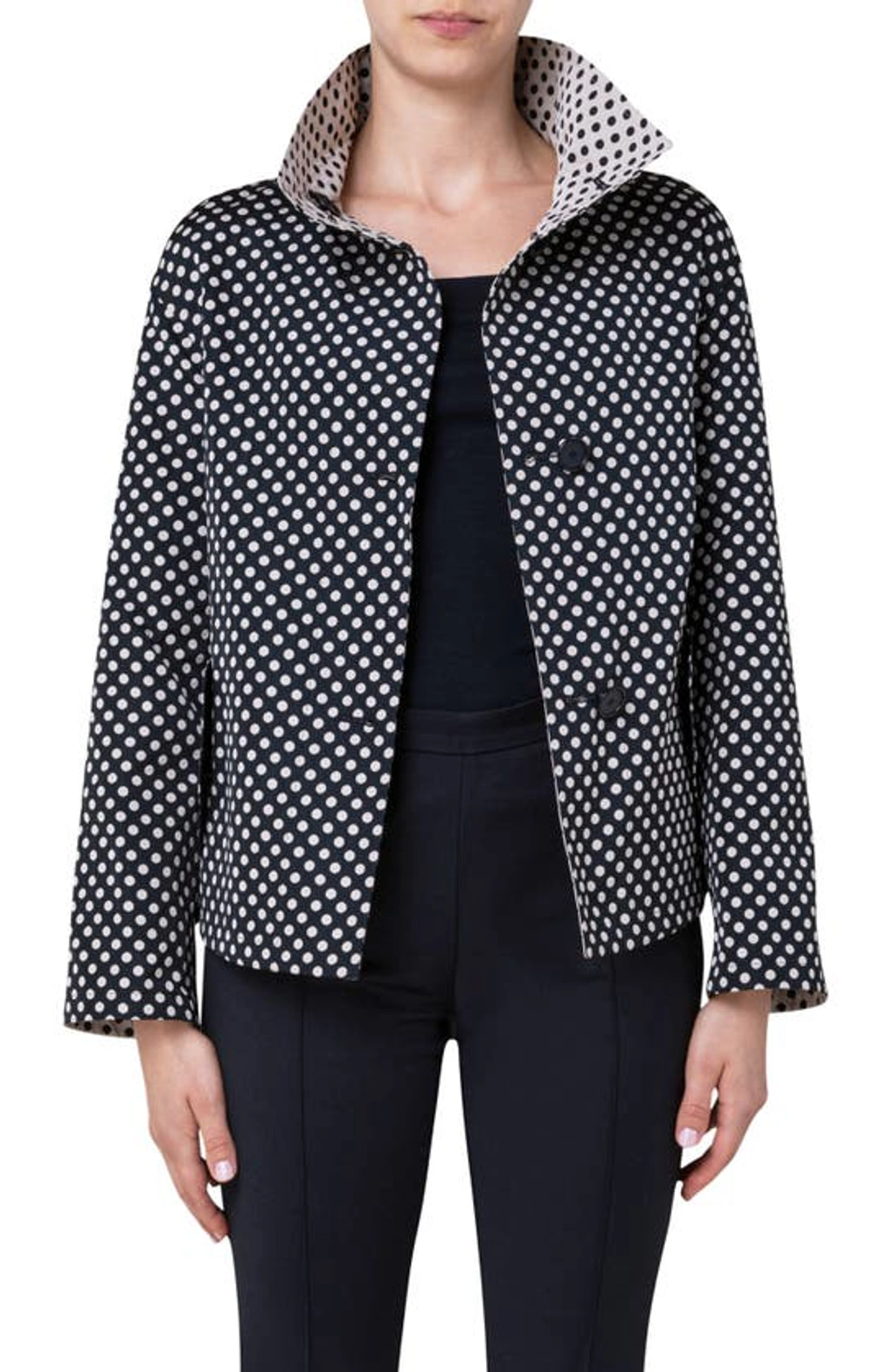 Akris Punto Polka Dot Reversible Jacket In Black Cream | ModeSens
