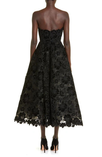 Shop Carolina Herrera Strapless Velvet Floral Lace Dress In Black