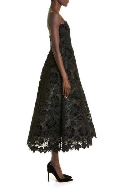 Shop Carolina Herrera Strapless Velvet Floral Lace Dress In Black