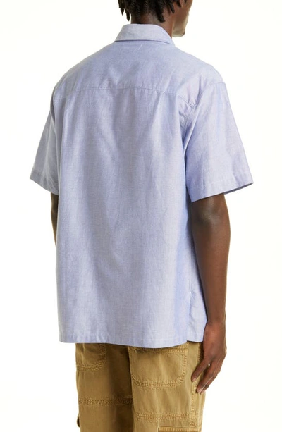 Shop Isabel Marant Iggy Embroidered Logo Short Sleeve Button-up Shirt In Blue 30bu