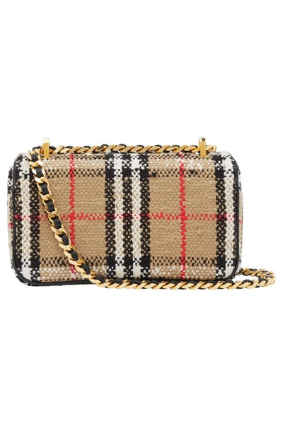 Shop Burberry Mini Lola Woven Check Crossbody In Archive Beige