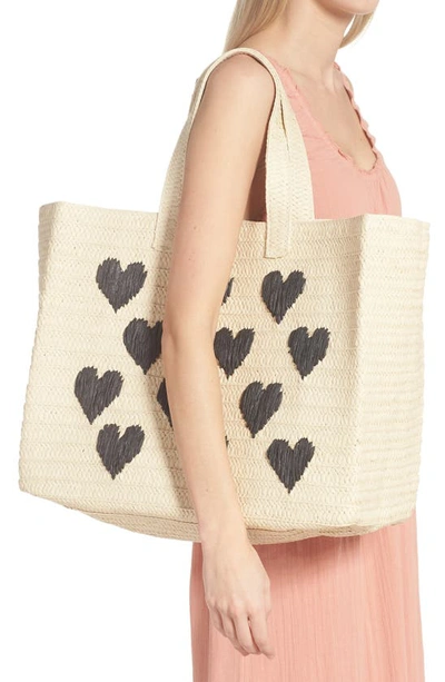 Shop Btb Los Angeles Be Mine Straw Tote In Natural/ Black