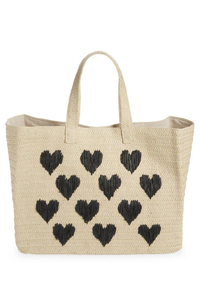 Shop Btb Los Angeles Be Mine Straw Tote In Natural/ Black