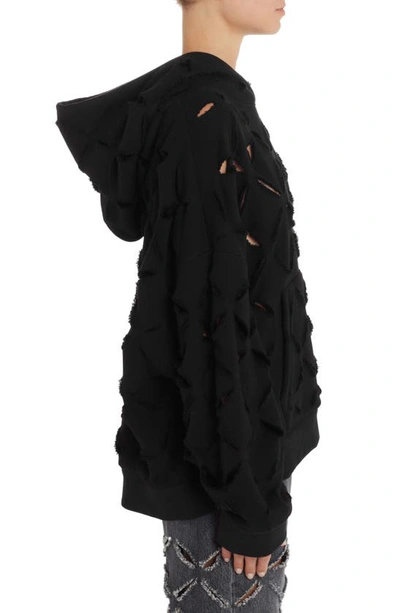 Shop Versace Slash Cutout Oversize Cotton Hoodie In Black
