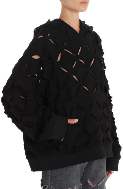 Shop Versace Slash Cutout Oversize Cotton Hoodie In Black