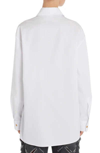 Shop Versace Slash Cutout Cotton Poplin Button-up Shirt In White