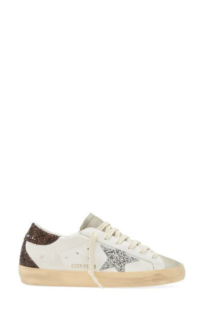 Shop Golden Goose Super-star Glitter Detail Low Top Sneaker In White/ Ice/ Silver/ Brown