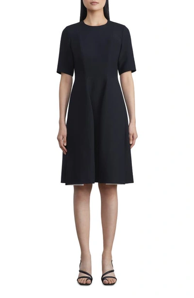 Shop Lafayette 148 Contrast Pleat Wool & Silk Dress In Black