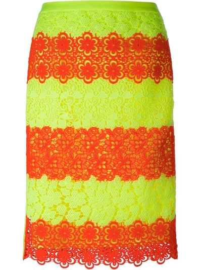 Moschino Woman Guipure Lace Skirt Bright Orange In Acid Green
