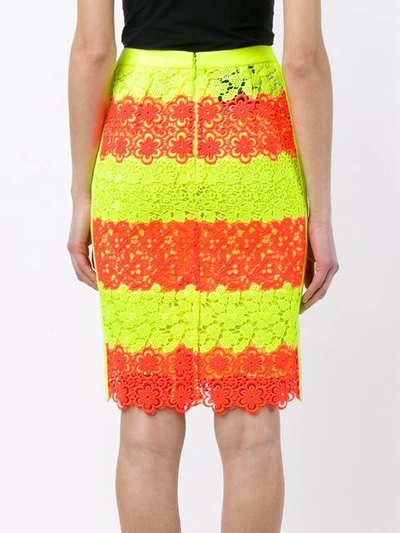 Shop Moschino Floral Neon Lace Pencil Skirt