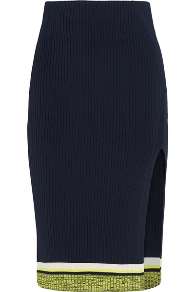 Rag & Bone Sheridan Ribbed High-slit Pencil Skirt, Navy