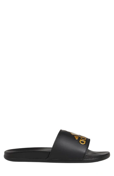 Shop Adidas Originals Adilette Comfort Slide Sandal In Black/ Gold Metallic/ Black