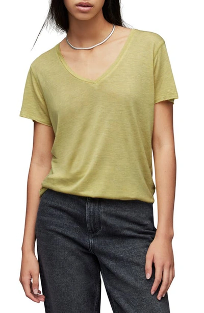 Shop Allsaints Emelyn Shimmer V-neck T-shirt In Sunny Lime Green