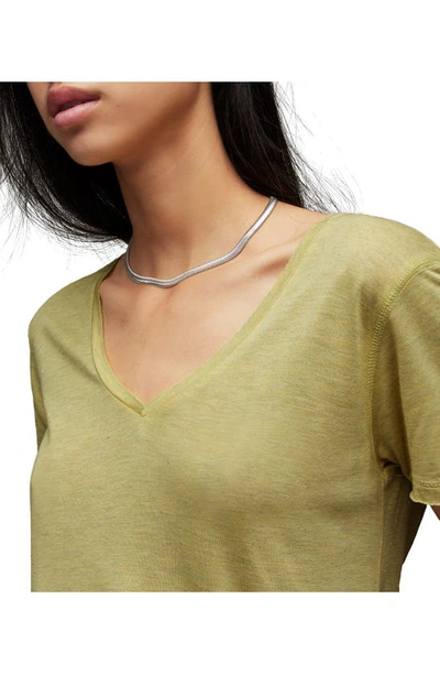 Shop Allsaints Emelyn Shimmer V-neck T-shirt In Sunny Lime Green