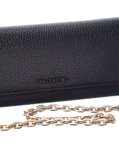Shop Valentino By Mario Valentino Juniper Leather Wallet On Chain In Black
