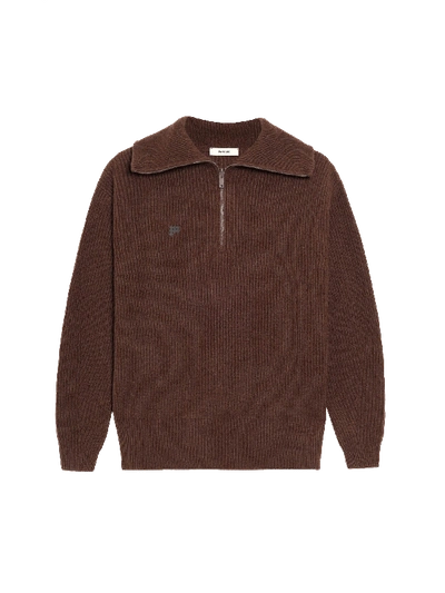 Shop Pangaia Recycled Cashmere Half Zip Sweater — Chestnut Brown M