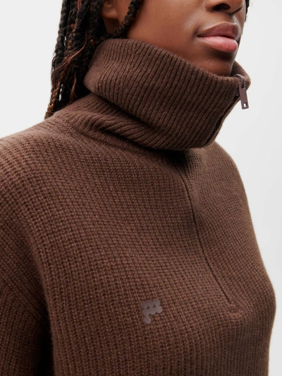 Shop Pangaia Recycled Cashmere Half Zip Sweater — Chestnut Brown M