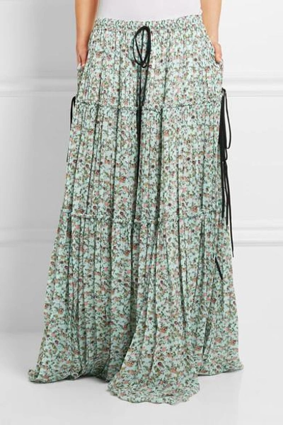 Shop Chloé Tiered Floral-print Crepe De Chine Maxi Skirt