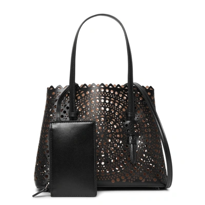 Shop Alaïa Mina 25 Vienne Circulaire Black Leather Tote Bag