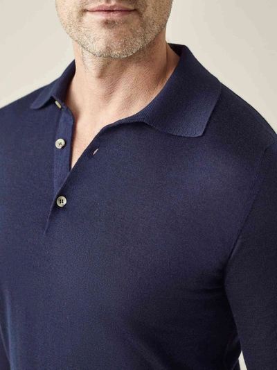 Shop Luca Faloni Navy Blue Fine Silk-cashmere Polo In Dark Blue